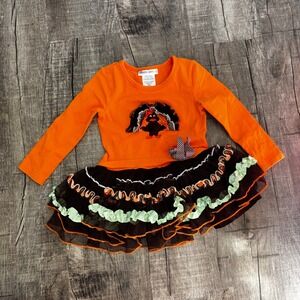 Allison Ann Girls Orange Turkey Tutu Dress Thanksgiving Long Sleeve Size 3T